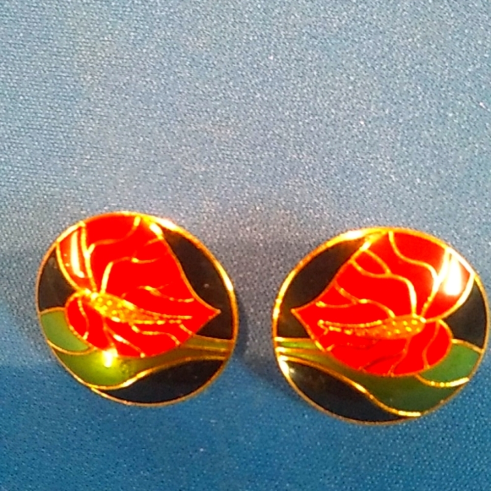 Vintage Laurel Burch Anthurium Earrings